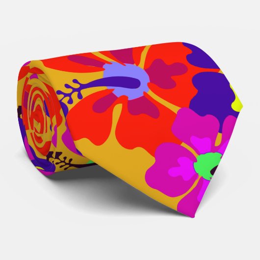 Cravate de Mariage aurifère Motif en gras Hibiscus (Roulé)