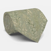 Cravate de mariage en jacquard botanique vert saug (Roulé)