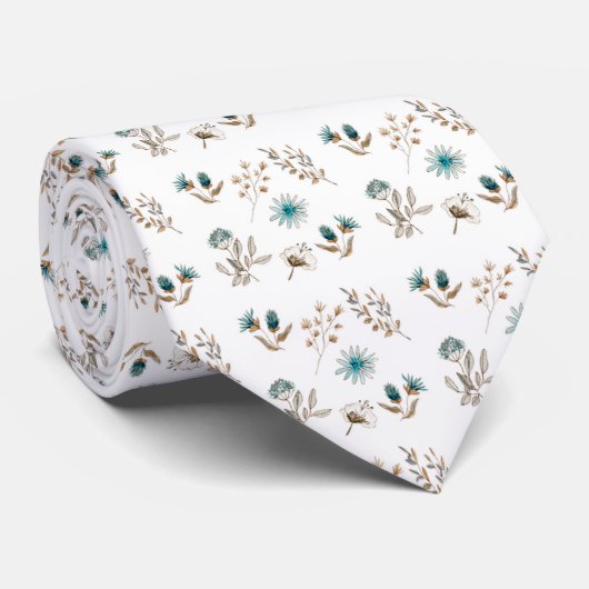 Cravate de Mariage floral bleu Groom (Roulé)