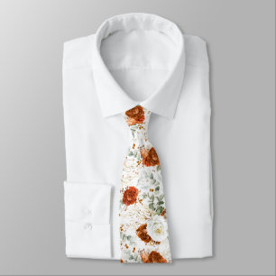 Cravate de mariage florale en terre cuite et blanc
