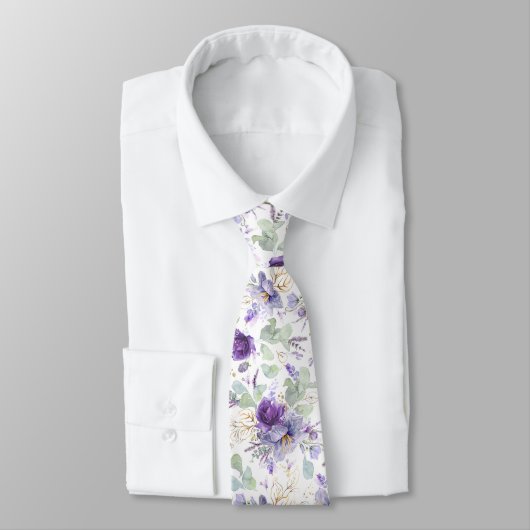 Cravate de mariage florale violet pastel délicat (Attaché)