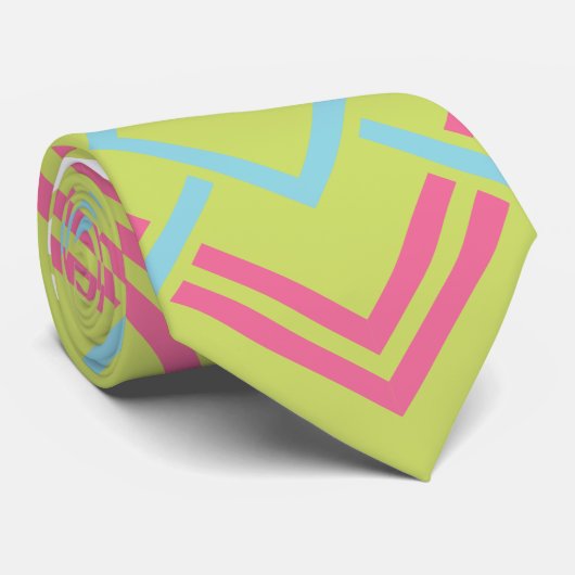 Cravate de mariage géométrique rose et chaux Vinta (Roulé)