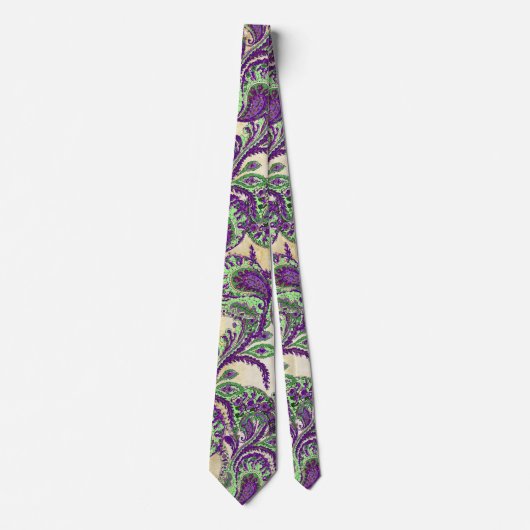 Cravate de Mariage Paisley violet et vert (Devant)