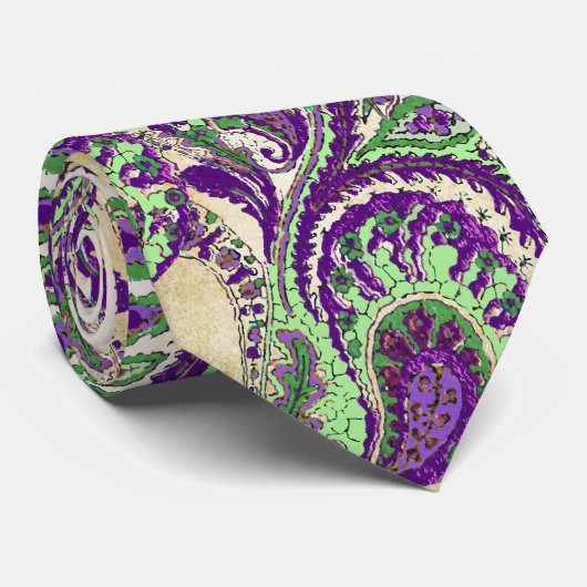 Cravate de Mariage Paisley violet et vert (Roulé)