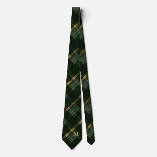 Cravate de monogramme doré vert Noël (Devant)