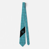 Cravate de monogramme Turquoise & Noir Polka Dot (Devant)
