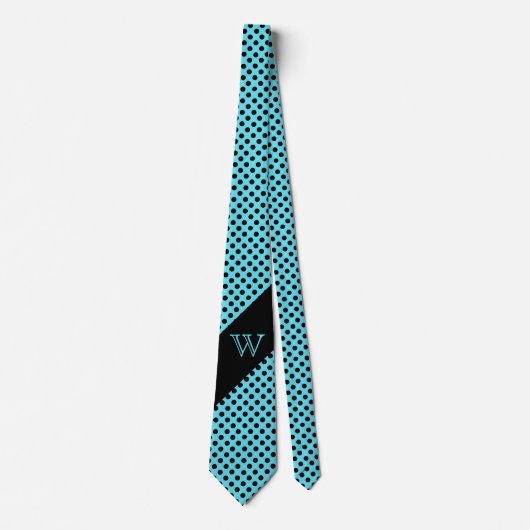 Cravate de monogramme Turquoise & Noir Polka Dot (Devant)