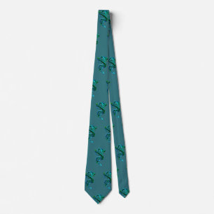 Cravate de motif de dragon bleu et vert