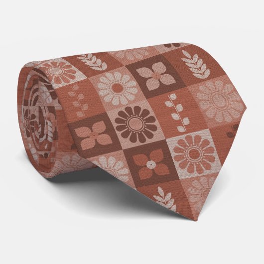 Cravate de Motif géométrique Brown orange rustique (Roulé)
