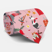 Cravate de Noël rose chats rétro (Roulé)