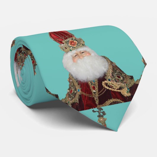 Cravate de Noël Vert avec St. Nick (Roulé)