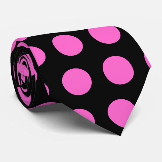 Cravate de points Polka noir et rose (Roulé)