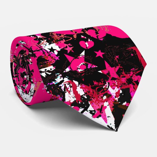 Cravate de scène Stars & Coeurs roses (Roulé)