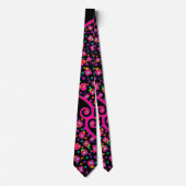 CRAVATE DECO ABSTRAIT NOIR FUCHSIA ROSE (Devant)
