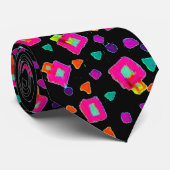 CRAVATE DECO ABSTRAIT NOIR FUCHSIA ROSE (Roulé)