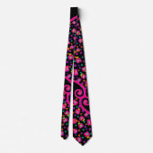CRAVATE DECO ABSTRAIT NOIR FUCHSIA ROSE (Dos)