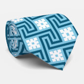 Cravate Déco clé grecque, bleu ciel et marine (Roulé)