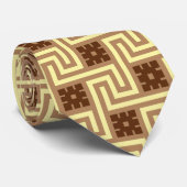 Cravate Déco Clé grecque, Tan, Brown et Jaune (Roulé)