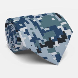 Cravate Décor Camouflage Pixels numériques bleu marine