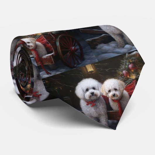 Cravate Décor de Noël Bichon Frise Snowy Sleigh (Roulé)