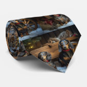 Cravate Décor de Noël Dachshund Snowy Sleigh (Roulé)
