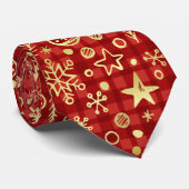 Cravate Décor de Noël doré Motif de Buffalo rouge (Roulé)