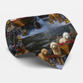 Cravate Décor de Noël Goldendoodle Snowy Sleigh (Roulé)