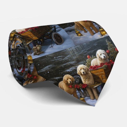 Cravate Décor de Noël Goldendoodle Snowy Sleigh (Roulé)