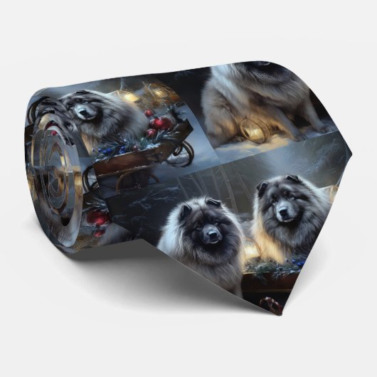 Cravate Décor de Noël Keeshond Snowy Sleigh (Roulé)