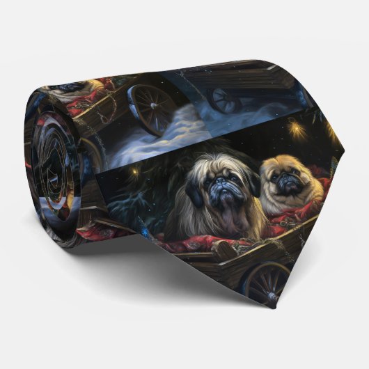 Cravate Décor de Noël Pekingese Snowy Sleigh (Roulé)