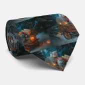Cravate Décor de Noël russe Blue Cat Snowy Sleigh (Roulé)