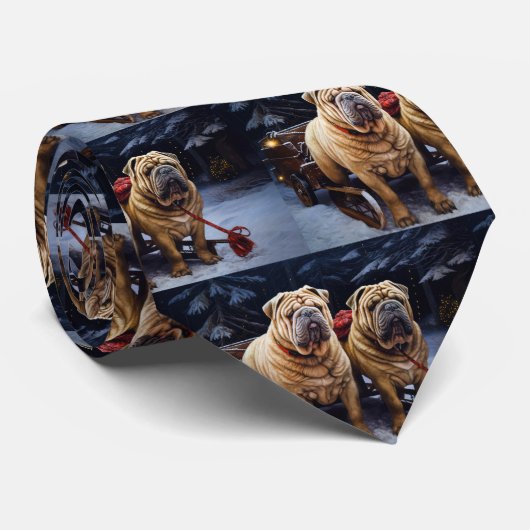 Cravate Décor de Noël Shar Pei enneigé (Roulé)
