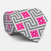 Cravate Décor grec, gris / gris et rose Fuchsia (Roulé)