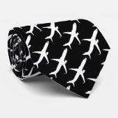 Cravate Décor noir flottant Silhouette de l'avion (Roulé)