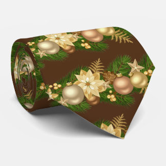 Cravate Décorations de Noël or et vert sur Brown