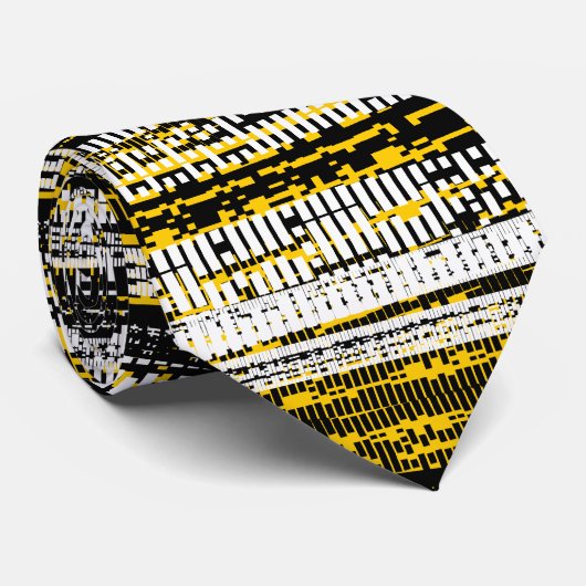 Cravate Découpe technique - Noir, Blanc et Ambre (Roulé)