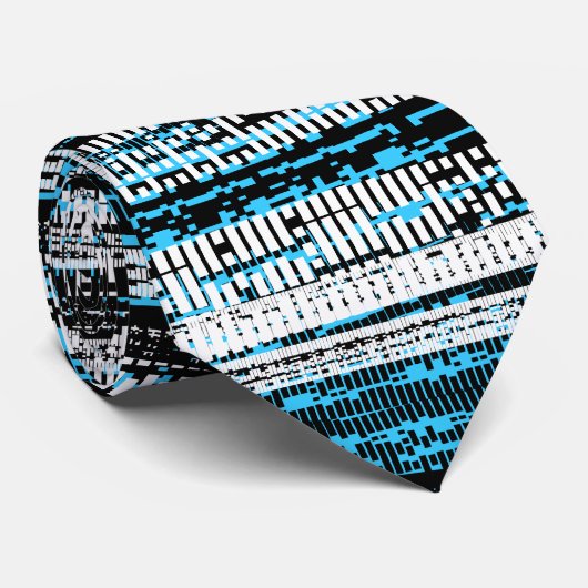 Cravate Découpe technique - noir, blanc et bleu ciel (Roulé)