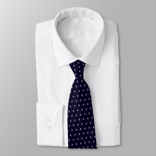 Cravate Deep Blue Tie of Small White Airplanes (Attaché)