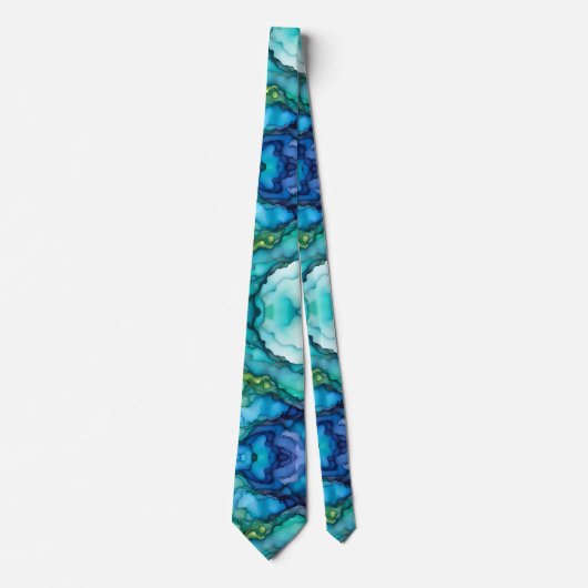 Cravate Deep Ocean Abstract Design in Teal and Blue Fluid  (Devant)
