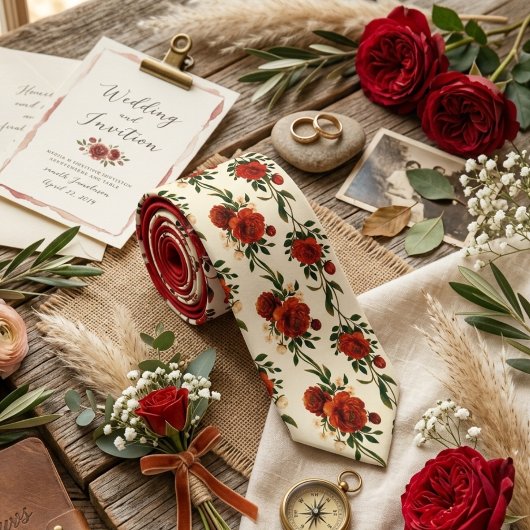 Cravate Deep Red Rose Floral