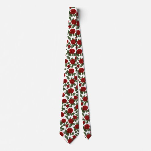 Cravate Deep Red Roses with leaves Seamless Pattern (Devant)