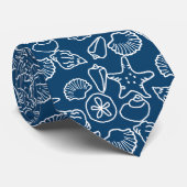 Cravate Deep Sea Blue Seashell Pattern Tropical Neck Tie (Roulé)
