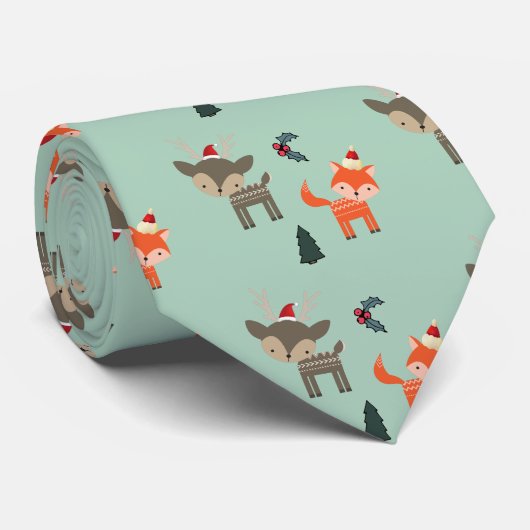Cravate Deer And Fox In Santa Hats Whimsical Christmas (Roulé)