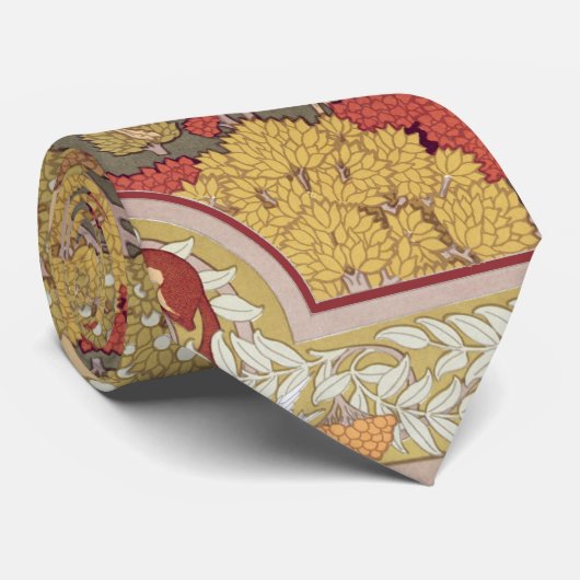 Cravate Deer &Tree Squirrel Bird Rowan Berries Art Nouveau (Roulé)