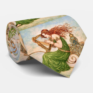 Cravate Déesse Irlandaise Jouant de la Harpe – Art Nouveau