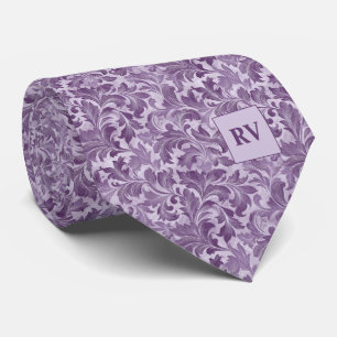 Cravate Défilement Floral Orné Violet Lavande