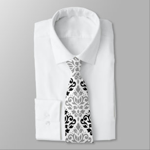 Cravate Défiler Damask Lg Motif noir gris blanc