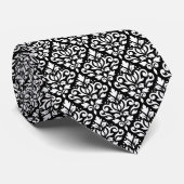 Cravate Défiler Damask Motif Rpt blanc sur noir (Roulé)