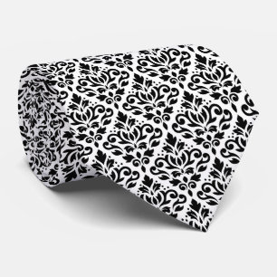 Cravate Défiler Damask Motif Rpt noir sur blanc