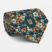 Cravate Délicat Burnt Orange et Vert Floral (Roulé)